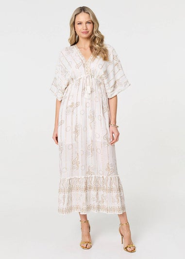 Izabel London White Embellished Kimono Sleeve Maxi Dress