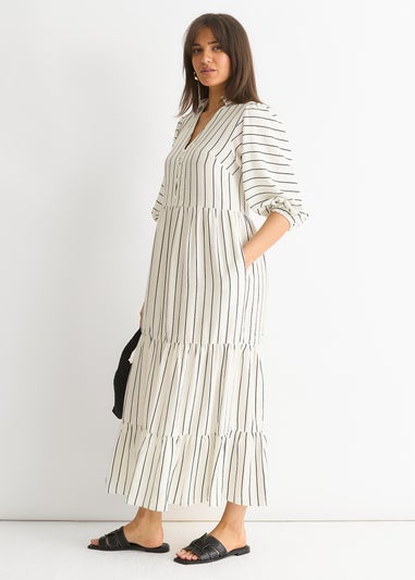 Gini London White Stripe Viscose Smock Maxi Dress