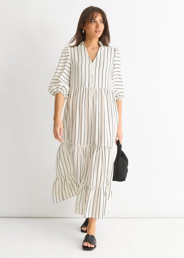 Gini London White Stripe Viscose Smock Maxi Dress