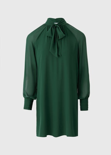 Green Tie Neck Mini Dress
