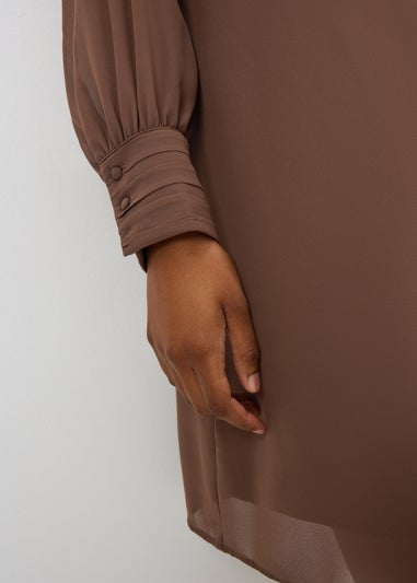 Brown Tie Neck Mini Dress