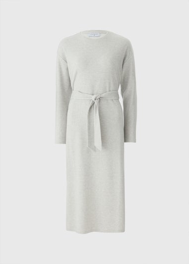 Grey Cosy Rib Belted Midi Dress