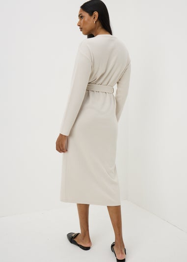 Cream Belted Cosy Midi Dress