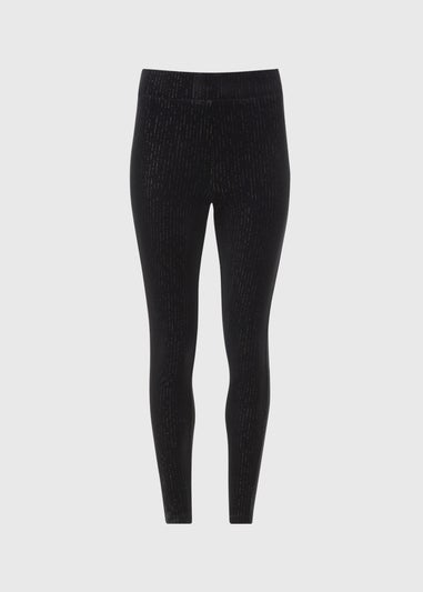 Black Stripe Velvet Lurex Leggings