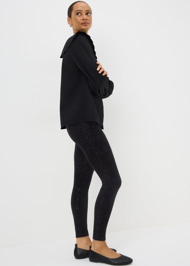 Black Stripe Velvet Lurex Leggings