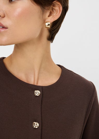 Chocolate Brown Long Sleeve Button-Thru Cardigan