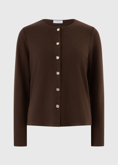 Chocolate Brown Long Sleeve Button-Thru Cardigan