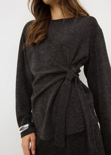 Grey Knot Front Long Sleeved Top