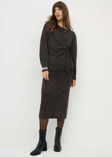 Grey Knot Front Long Sleeved Top