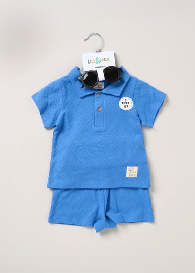 Lily & Jack Jacquard Jersey Polo Shirt Shorts & Sunglasses Outfit Set (2-4 yrs)