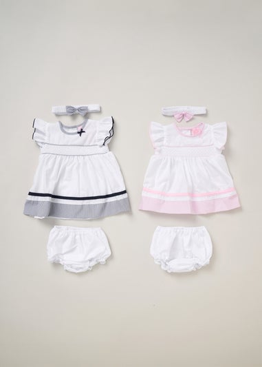 Rock a Bye Baby Two Pack Dress Knickers & Bow Headband Outfit Set (9-24 mnths)