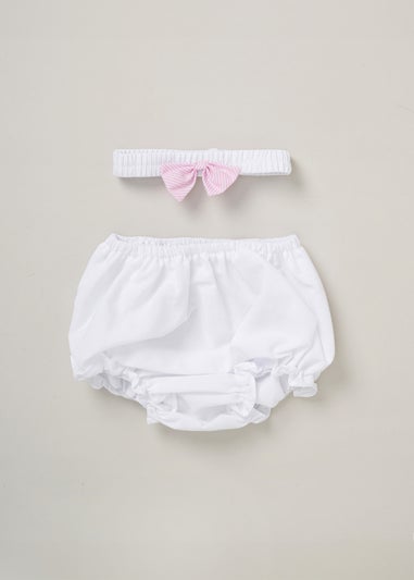 Rock a Bye Baby Two Pack Dress Knickers & Bow Headband Outfit Set (9-24 mnths)