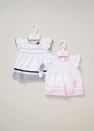 Rock a Bye Baby Two Pack Dress Knickers & Bow Headband Outfit Set (9-24 mnths)