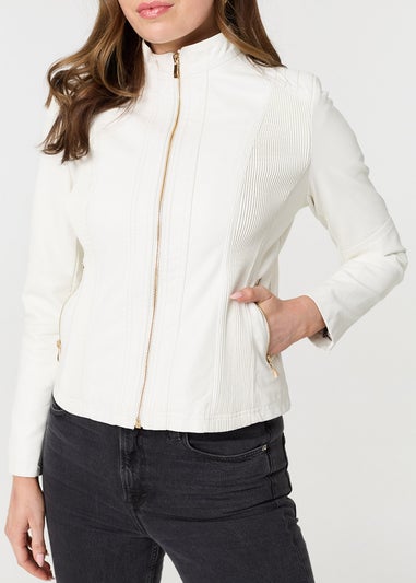 Izabel London White Zip Front Faux Leather Jacket