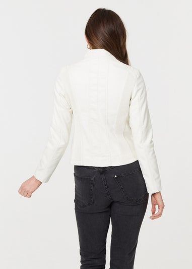 Izabel London White Zip Front Faux Leather Jacket