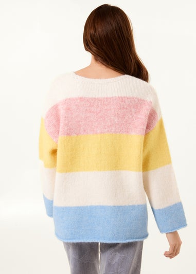 Blue Vanilla Multi Colourful Stripped V Neck Jumper