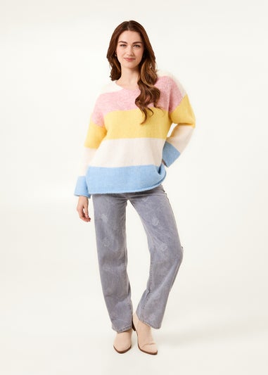 Blue Vanilla Multi Colourful Stripped V Neck Jumper