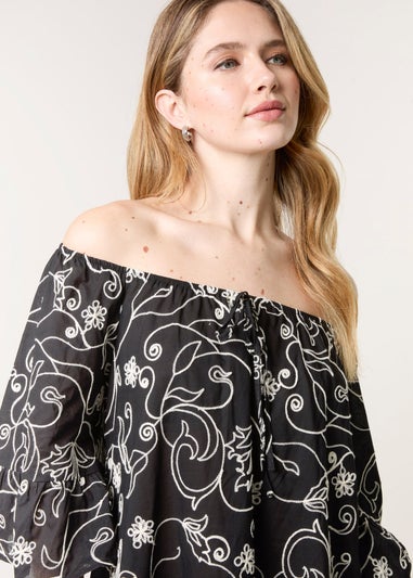 Blue Vanilla Black Embroidered Smock Dress