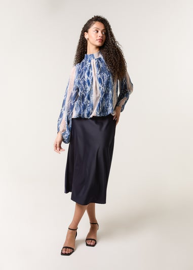 Blue Vanilla Navy Snake Skin High Neck Blouse