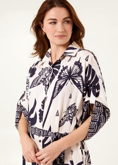 Blue Vanilla Navy Butterflies & Tropical Printed Abstract Shirt Dress