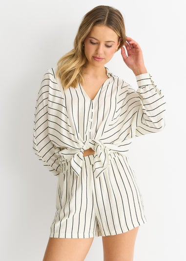 Gini London Cream Stripe Viscose Elasticated Waist Shorts