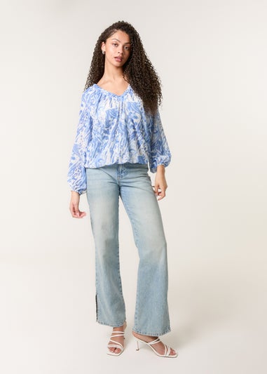 Blue Vanilla Blue V Neck Gathered Bubble Hem Top