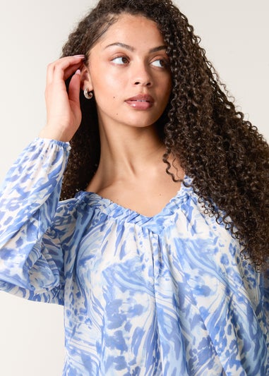 Blue Vanilla Blue V Neck Gathered Bubble Hem Top