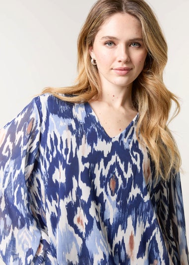 Blue Vanilla Navy V Neck Water Colour Print Blouse