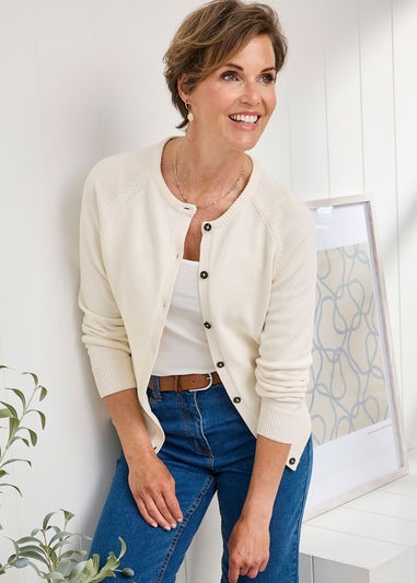 Cotton Traders Cream Cotton Crew Neck Cardigan