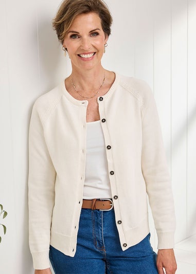 Cotton Traders Cream Cotton Crew Neck Cardigan