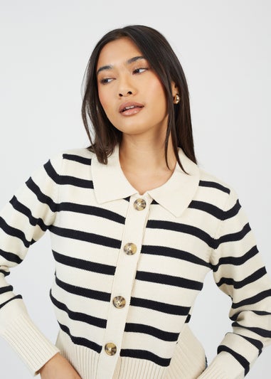 Brave Soul Cream Stripe Collared Cardigan