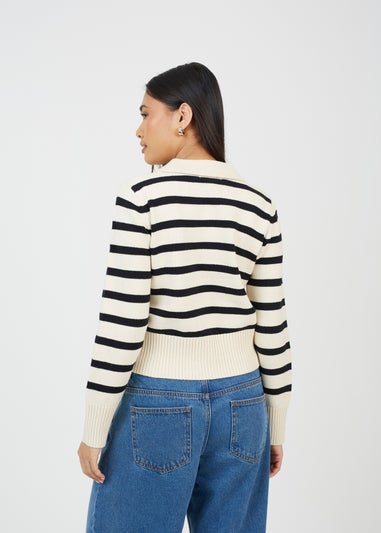 Brave Soul Cream Stripe Collared Cardigan