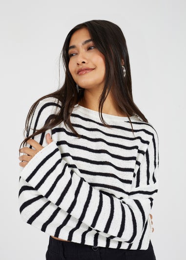 Brave Soul White Lightweight Stripe Jumper