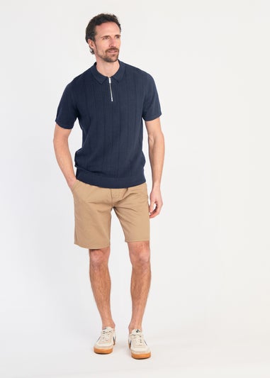 Kensington Eastside Navy Cotton Short Sleeve Zip Neck Polo Shirt
