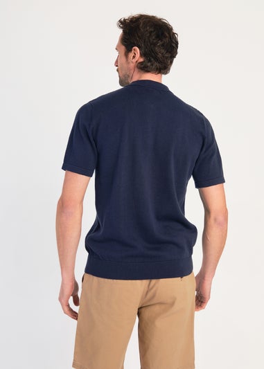 Kensington Eastside Navy Cotton Short Sleeve Zip Neck Polo Shirt