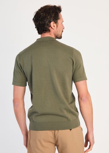 Kensington Eastside Khaki Cotton Short Sleeve Zip Neck Polo Shirt