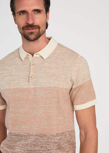 Kensington Eastside Tan Cotton Colour Block Button-Up Polo Shirt