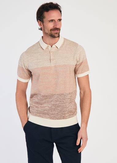 Kensington Eastside Tan Cotton Colour Block Button-Up Polo Shirt