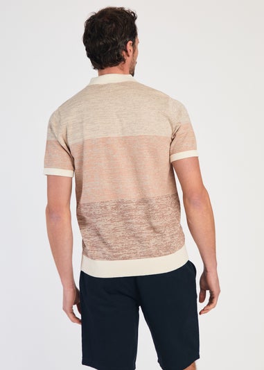 Kensington Eastside Tan Cotton Colour Block Button-Up Polo Shirt