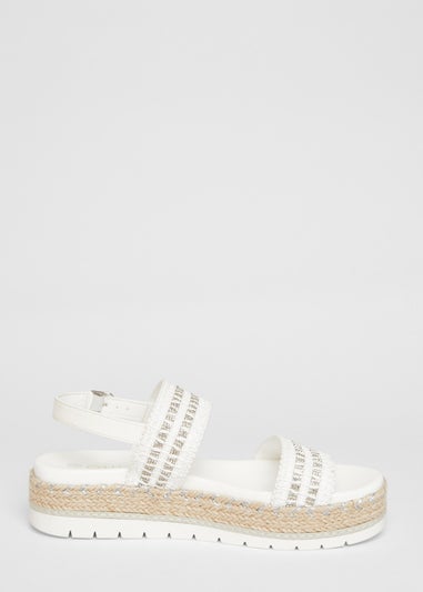 Quiz White Diamante Double Strap Flatform Sandals