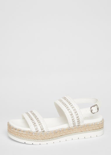 Quiz White Diamante Double Strap Flatform Sandals