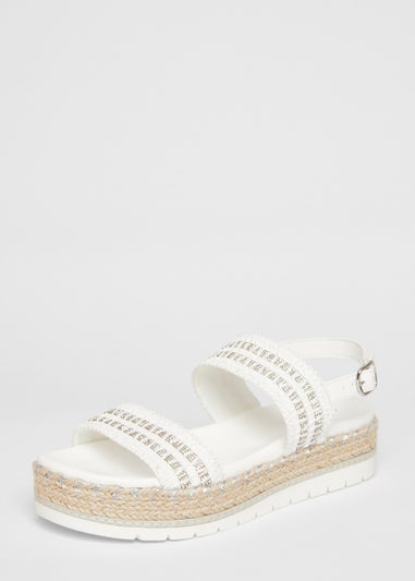 Quiz White Diamante Double Strap Flatform Sandals