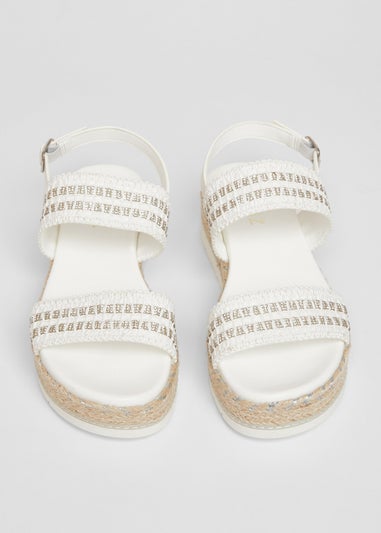 Quiz White Diamante Double Strap Flatform Sandals