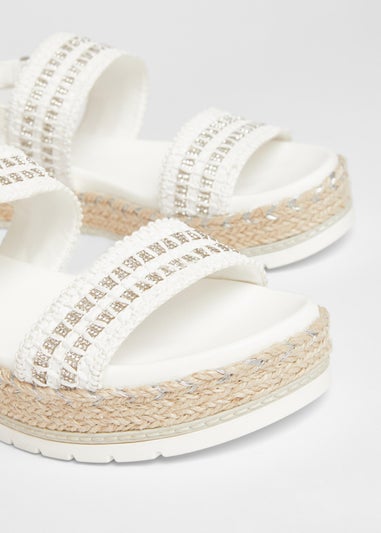Quiz White Diamante Double Strap Flatform Sandals