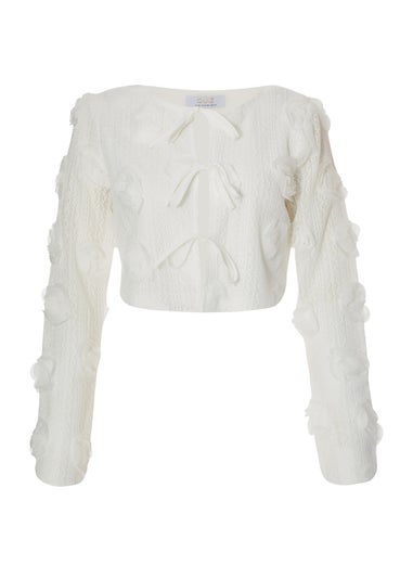 Quiz White Floral Cropped Jacket