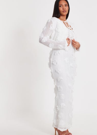 Quiz White Floral Cropped Jacket