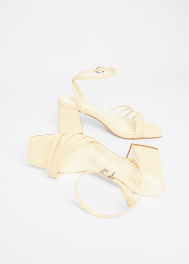 Quiz Yellow Strappy Low Block Heels