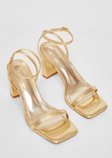 Quiz Gold Barely There Block Heels