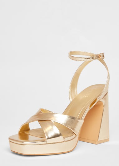 Quiz Gold Cross Strap Platform Heels