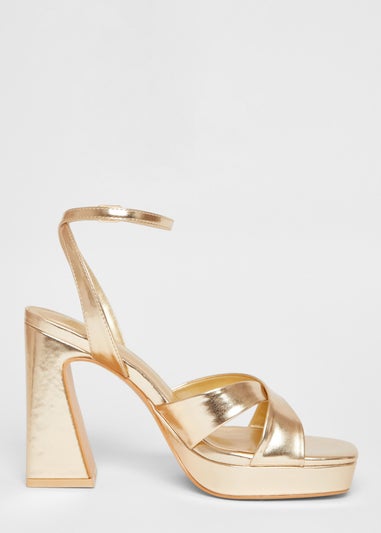 Quiz Gold Cross Strap Platform Heels